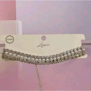 Lovisa Rhinestone Faux Pearl Choker Necklace Vintage-Style Evening Cocktail